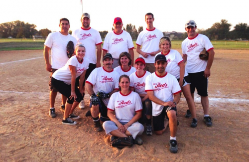 co-ed baseball team photo