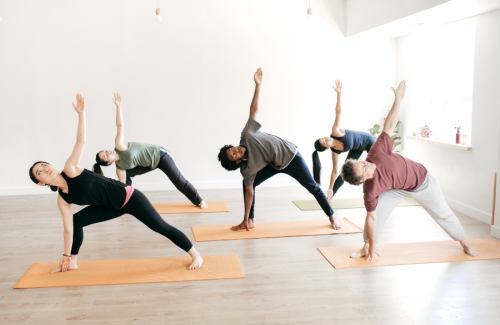 Yogis doing warrior pose