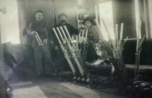 Interurban Railway workers operating the pulley system