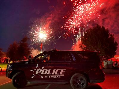 fireworks and police car