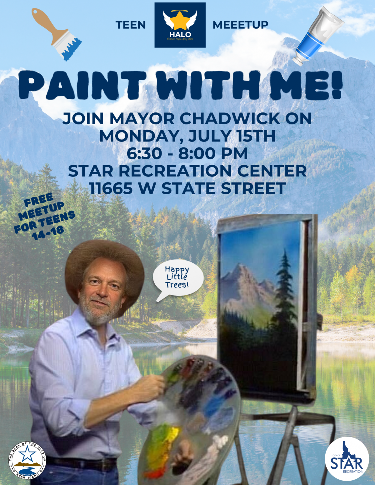 Mayor looking fly like Bob Ross painting a picture