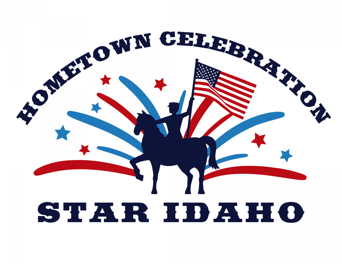 lady on a horse with the us flag standing in front of a firework