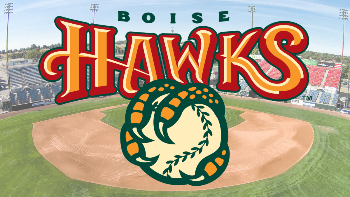 The word Hawks with a talon holding a baseball
