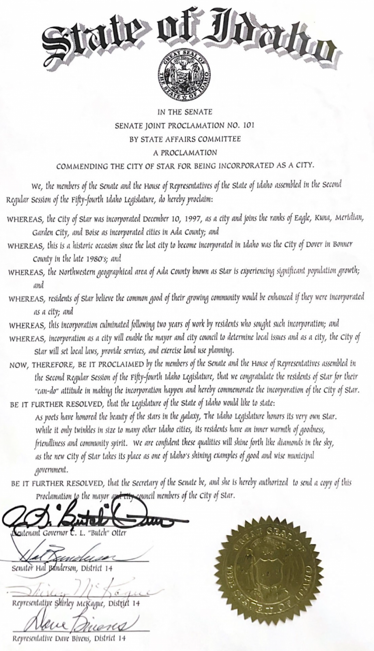 City of Star Declaration of Cityhood